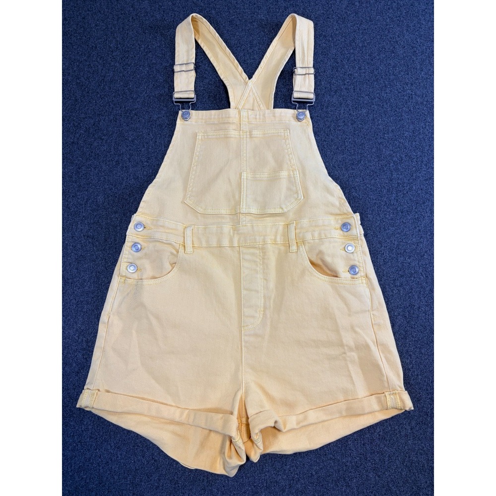 Altar'd State Overall Shorts Womens Medium Butter Yellow Denim Cotton Stretch